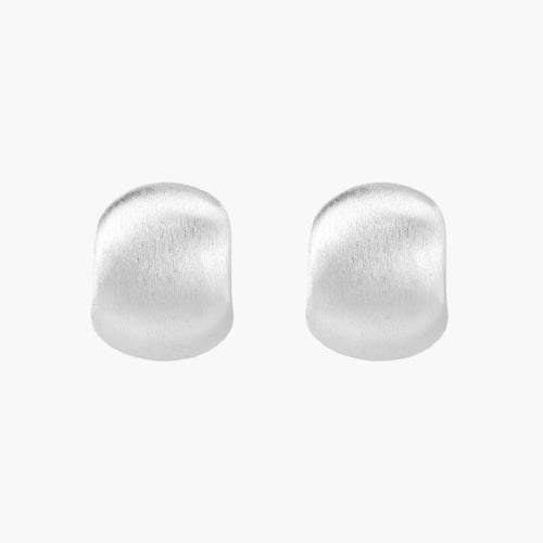 Brushed sterling silver cushion-shaped stud earrings with matte finish on white background