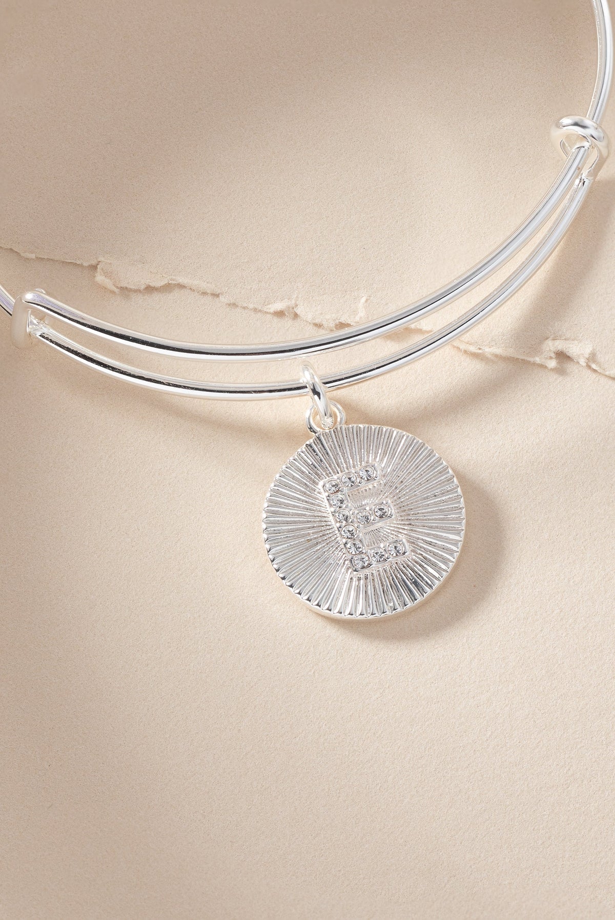 Initial E Pave Starburst Texture Bangle