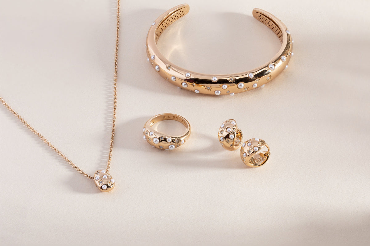 Pearl and Crystal Huggie Hoop Earrings
