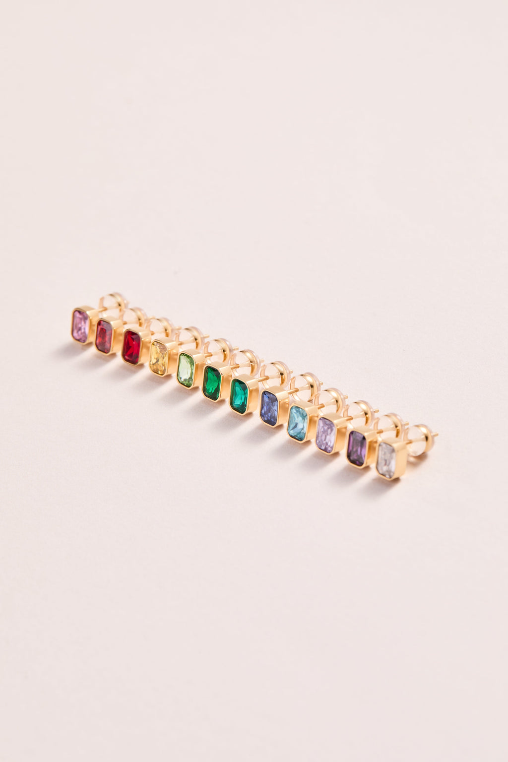 October Emerald-Cut Birthstone Stud Earrings