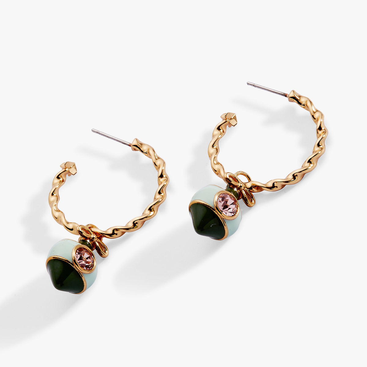 Crystal Bow & Ornament Twisted Hoop Earrings